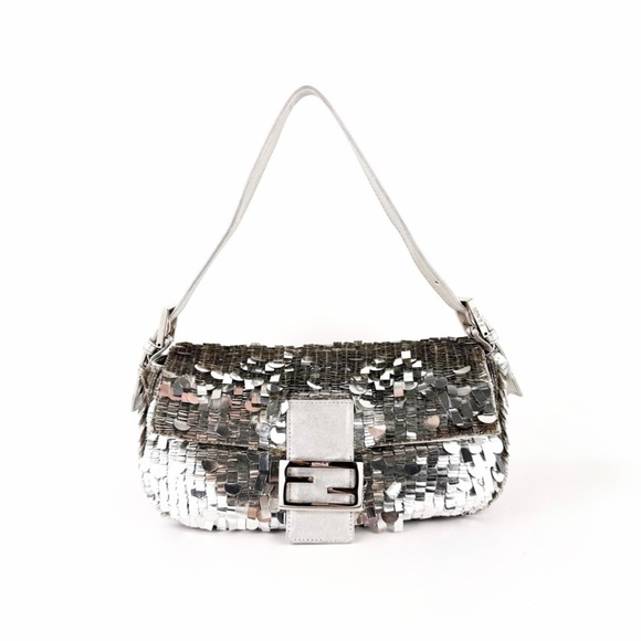 Fendi Handbags - •SOLD• RARE Fendi Metallic Silver Sequin Baguette